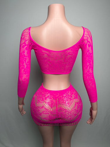 Hot Pink Tie Top 2-Piece Skirt
